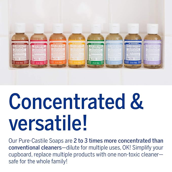 Dr. Bronner's - Pure-Castile Liquid Soap (Citrus, 2 ounce) - Made with Organic Oils, 18-in-1 Uses: Face, Body, Hair, Laundry, Pets and Dishes, Concentrated, Vegan, Non-GMO