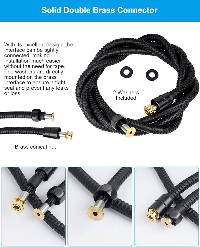 Hibbent All Metal Shower Hose, 90 Inch Stainless Steel Extra Long Shower Hose Replacement, Anti-Twist Flexible Bathroom Handheld Shower Head Hose Extension with Brass Insert & Nut, Oil Rubbed Bronze