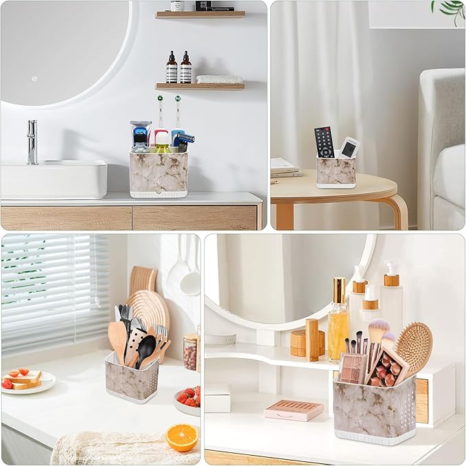 Toothbrush Holders for Bathrooms, Kids Electric Toothbrush and Toothpaste Holder, Toothbrush Caddy Organizer, 4 Slots Tooth Brushing Stand for Bathroom Organizer Countertop (White Marble)