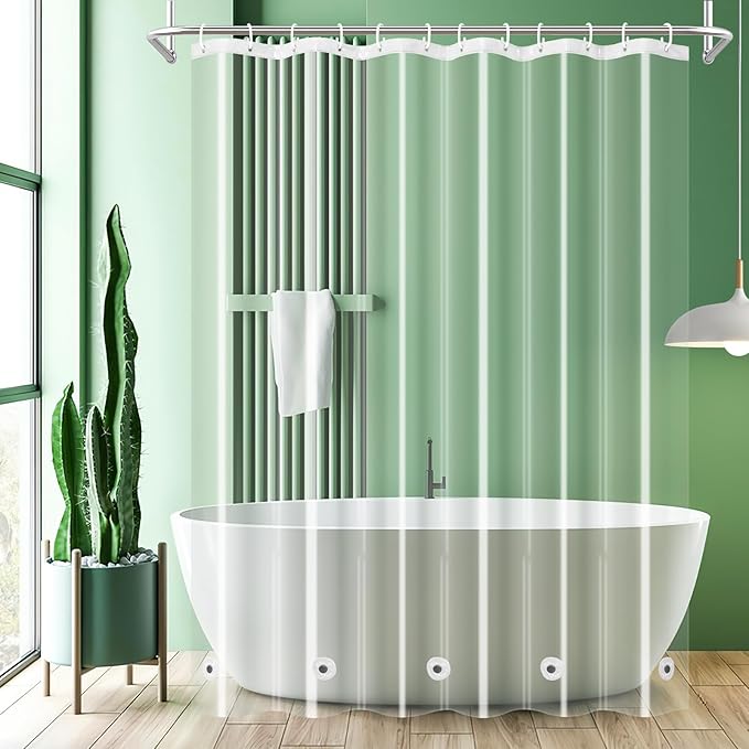 UFRIDAY Clear Shower Curtain Liner, PEVA Bathroom Curtain Liner with 5 Magnets, Waterproof Transparent Curtain for Bathroomfor Home or Hotel, 72 x 72 Inches
