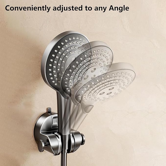 Strong Hold Adjustable Shower Head Holder Suction - No Drilling Required, Removable Suction Cup for Shower on Smooth Tiles & Bathroom Walls (Grey)