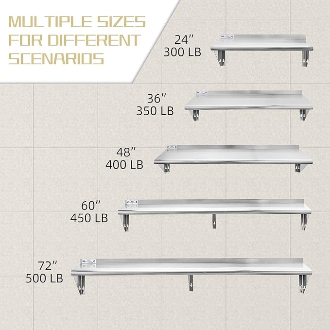 HALLY SINKS & TABLES H Stainless Steel Shelf 18 x 72 Inches, 500 lb, Commercial Wall Mount Floating Shelving for Restaurant, Kitchen, Home and Hotel