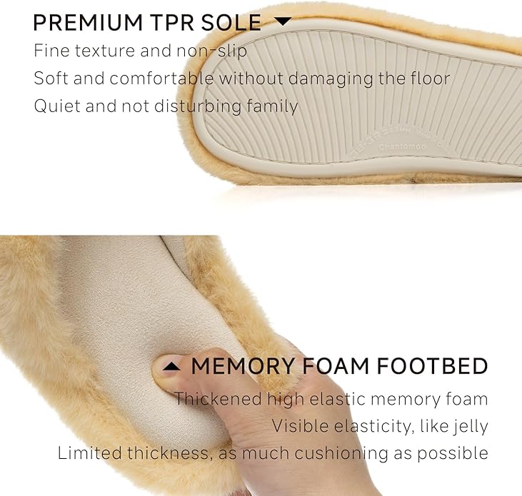 Chantomoo Womens Slippers Memory Foam Fuzzy Cross Band Faux Fur Slippers for Women Gift