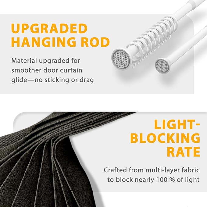 Accordion Door Curtain Set - 100% Blackout, with Curtain Rod Included, for Bedroom Privacy Protection (Black-53 W x 78" L+Rod)