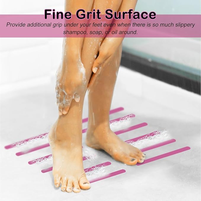 S&X Non-Slip Bathtub Shower Stickers 12-Pack Anti-Skid Strips, Waterproof Adhesive Safety Decals, Fine Grit Tread for Steps, Stairs, Pools, Boats, and Floors - Purple