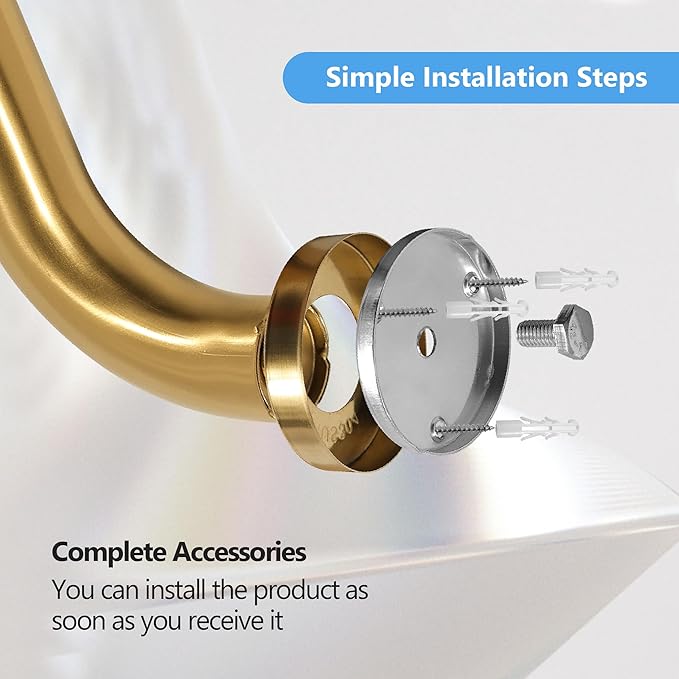 Shower Grab Bar, 2 Pack 24 Inch Gold Bathroom Safety Bar, 1.25" Diameter 304 Stainless Steel Grab Bars for Bathtubs and Showers, Handicap Shower Grab Bar for Seniors Elderly