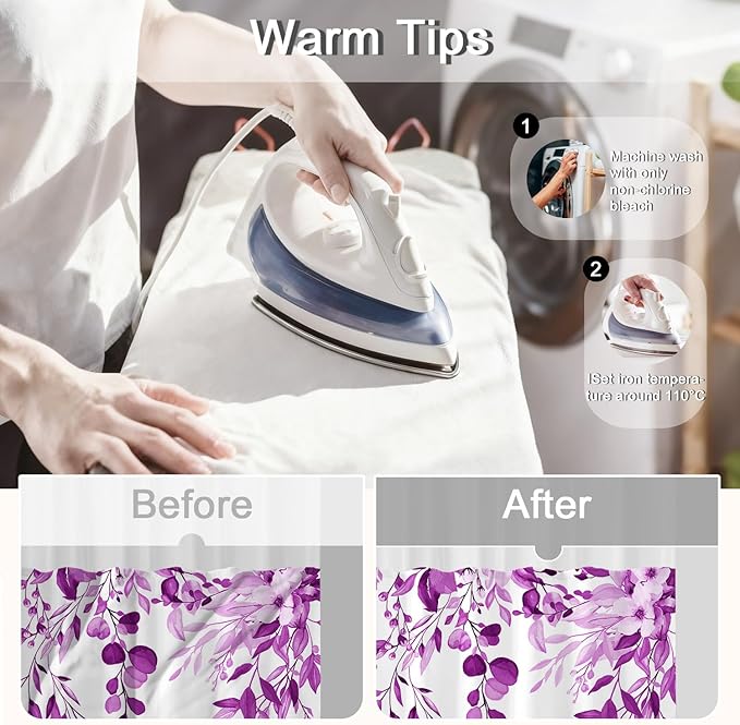 No Hook Shower Curtain and Liner Set, Purple Eucalyptus Floral Shower Curtains for Bathroom, Bath Curtain Sets with Snap in Liner, Waterproof with See Through Top Window, 71x74 Inches