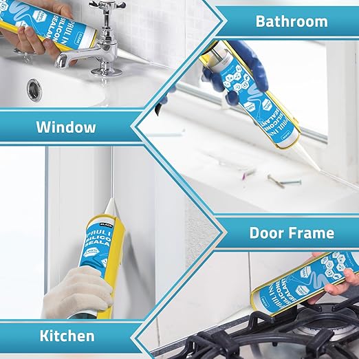 PAULINN Silicone Sealant, 100% Silicone Caulk Clear Waterproof for RV, Kitchen, Bath, General Use, Window, Door, Glass, Marine, 10.2 Oz, 1 Pack