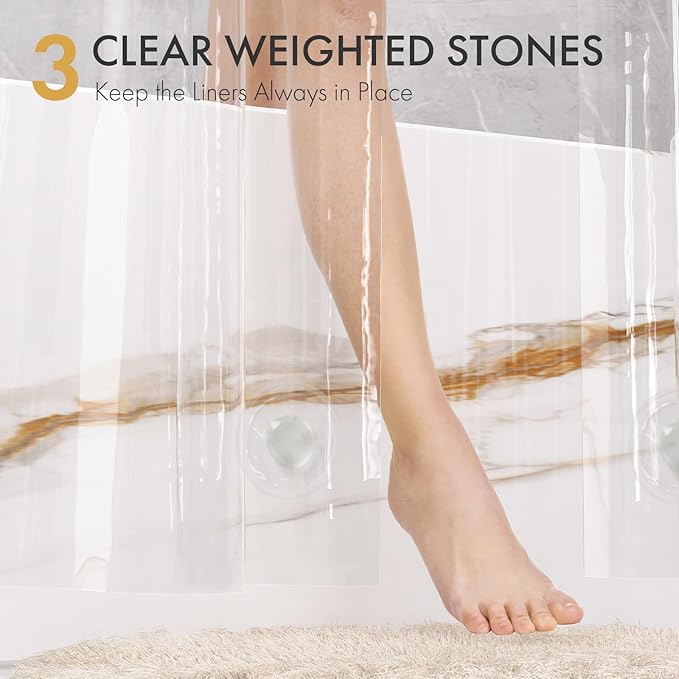 AmazerBath Shower Curtain Liner 2 Pack, 72 x 65 Inches PEVA Plastic Shower Liner with 3 Weighted Stones and 12 Rustproof Metal Grommet, Lightweight Waterproof Shower Curtain - Clear