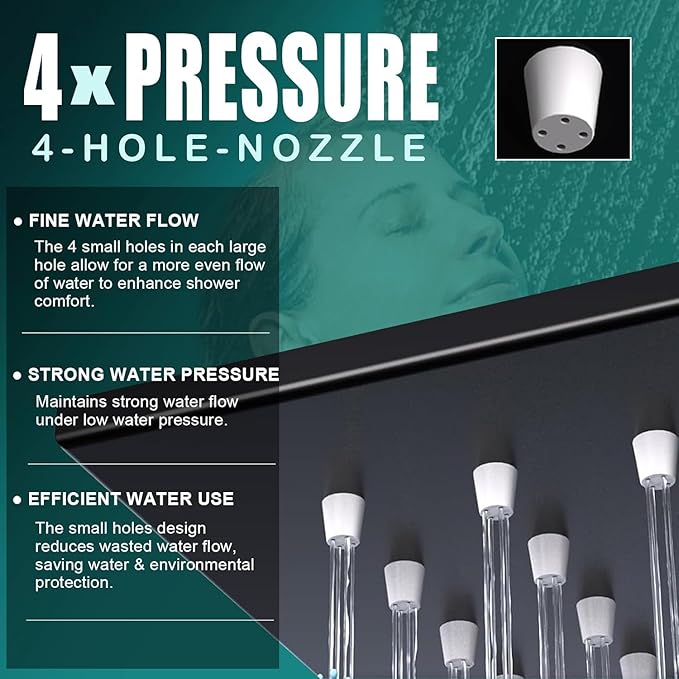 ENGA Shower Faucet Set, Dual Head Shower System 10" & 6" Square Rain Shower Heads with 2 in 1 Handheld Spray, 3 Way Water Diverter, Matte Black