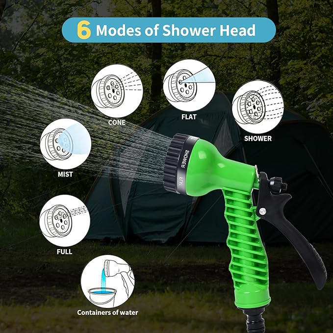 2.1 Gallon Portable Shower for Camping with 7 Spray Modes, Camping Shower for Beach Shower, Car Shower, Hand Press with Removable Hose and Shower Head (Blue)