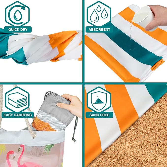 SUN CUBE Microfiber Beach Towel, Quick Dry Sand Free Beach Towel, Lightweight, Compact for Travel Swim Sports Camping, Packable Sand Resistant Towel Adult, Orange 60x30 Inches