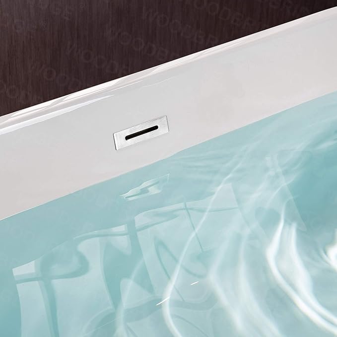 WOODBRIDGE Acrylic Freestanding Bathtub Contemporary Soaking Tub Overflow and Drain, BTA1514-C,White, 59" Chrome