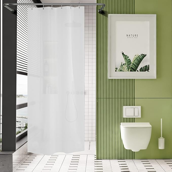 AmazerBath Plastic Small 36 x 72 Narrow Frosted , PEVA Cute Stall Shower Liner, Stand Up Shower Curtain Liners with 2 Clear Weights and 6 Grommet Holes