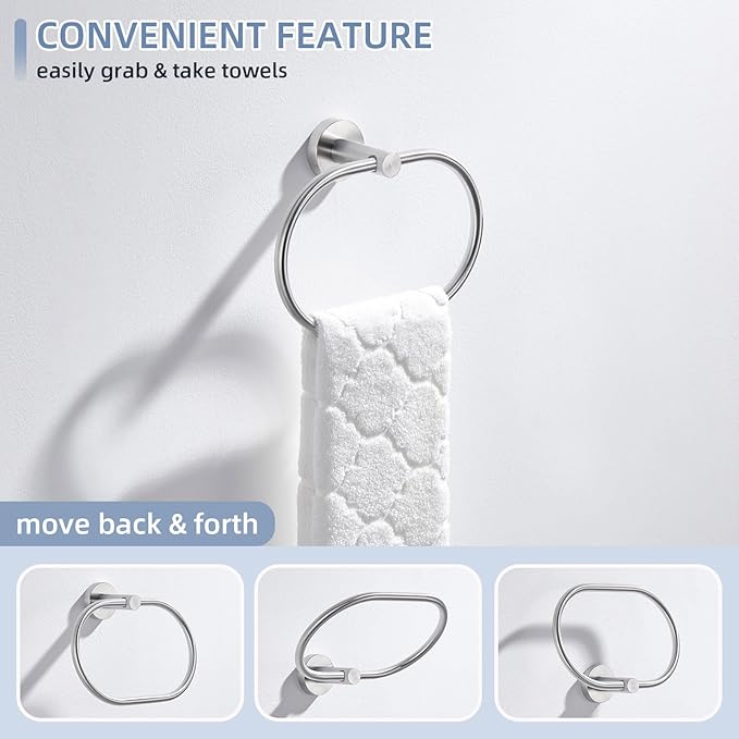 Angle Simple Towel Ring Swivel, SUS 304 Stainless Steel Bathroom Hand Towel Holder, Brushed Nickel