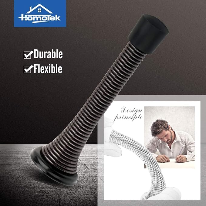 HOMOTEK 1 Pack Oil Rubbed Bronze Spring Door Stops,3-1/8” Heavy Duty Door Stop - Flexible Spring Door Stopper with Low Mounted Black Rubber Bumper Tips
