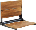 Teak Shower Seat - Contour Wood / Folding Wall Mount Bench for Inside Shower / ADA Safety Assist / 304 Stainless Steel / Matte Black / 26" x 16"
