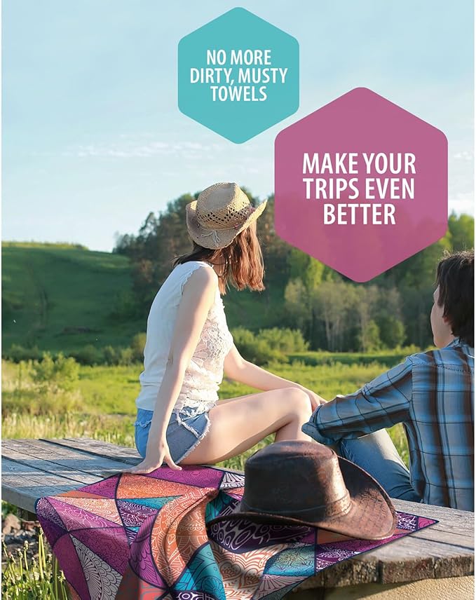 VENTURE 4TH Microfiber Beach Towel: Quick-Dry, Compact, Sand-Free, Absorbent, Sandproof and Lightweight - Perfect for Camping, Beach, and Roadtrips (Bohemian Summer Design | 35x78 inches)