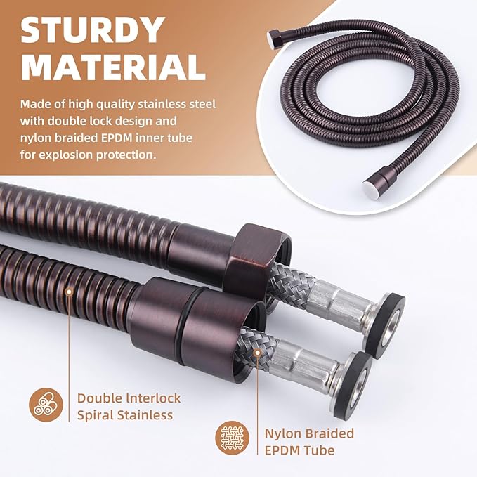 Angle Simple Handheld Shower Hose Replacement G 1/2 Thread Type, Stainless Steel Flexible Shower Head Hose Extra Long, 79 Inches, Oil Rubbed Bronze