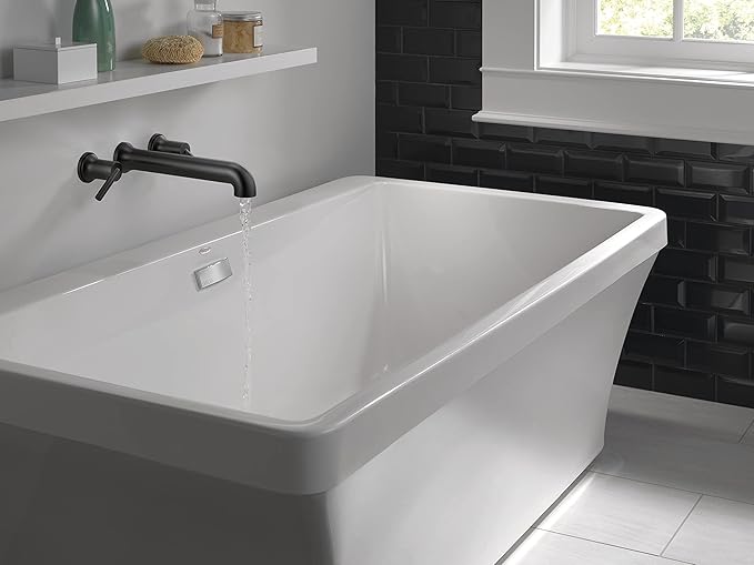 Delta Wall Mount Bathroom Faucet 3 Hole, Matte Black Bathroom Sink Faucet for Vanity, Matte Black T5759-BLWL (Valve Not Included)