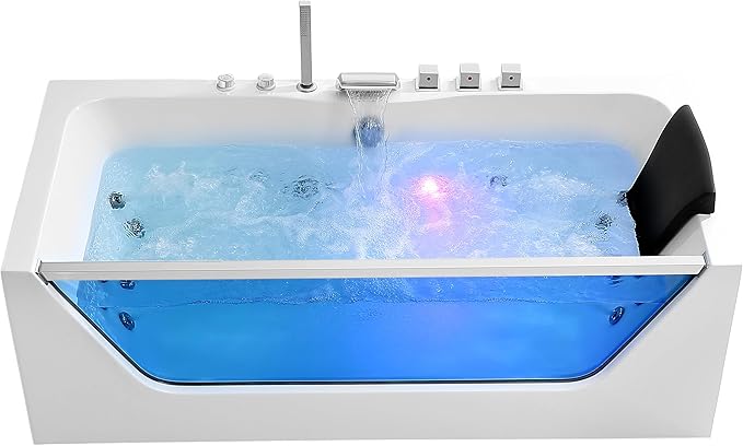 Empava 67" x 30" Whirlpool Tub,750W Acrylic Jetted Bathtub with 11 Jets,Hydromassage with Chromatherapy,3-Side Apron,67 Gallons,ETL Certified