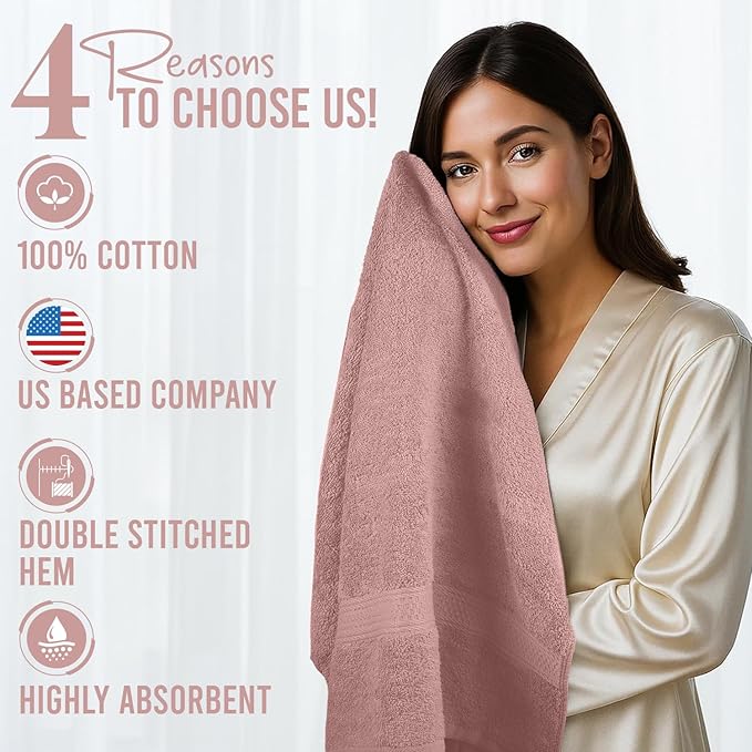 RIVERSIDE 100% Ring Spun Cotton Large Bath Towels Set of 4, 27 x 54 – Quick Dry, Soft & Highly Absorbent Towels for Shower & Bathroom – Luxury 600 GSM Towels for Home, Spa, Gym, Hotel, Dusty Rose