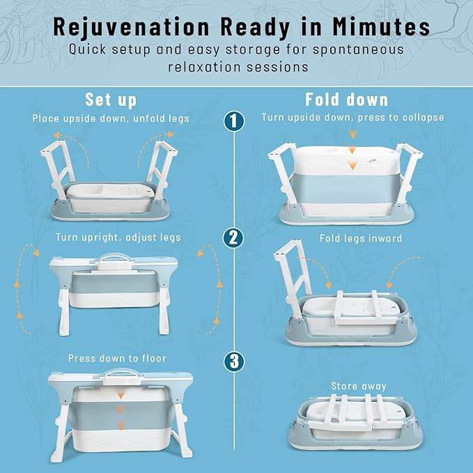 Portable Bathtub Foldable Bathtub for Adults, 39 Inch Small Tub with Ergonomic Seat & Massage Roller, Ice Bath Tub for Shower, Sitz Bath, Ice Baths Freestanding Bathtubs for Bathroom Grey