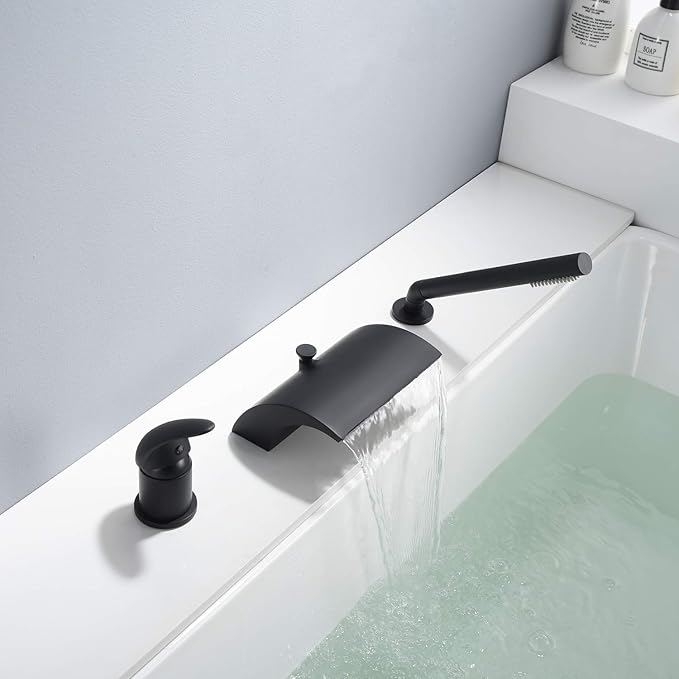 sumerain Black Roman Tub Faucet with Hand Shower High Flow Waterfall Spout with Diverter