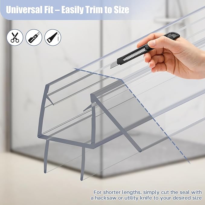 2-Pack Shower Door Bottom Seal, (1/2" x 39") Ultra Clear Glass Shower Door Seal Strip, Stop Leaks and Create a Water Barrier