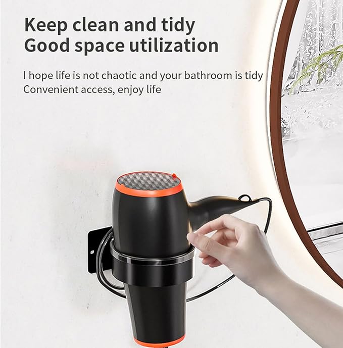 Hair Dryer Wall Mounted Holder,Stainless Steel Blow Dryer Holder,Self-Adhesive Bathroom Hair Styler Tool Organizer Storage Rack