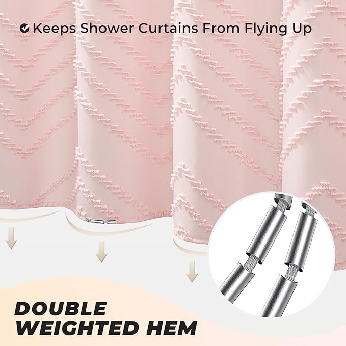 Pink Shower Curtain Boho Shower Curtains for Bathroom Girly Cute Shower Curtain Tufted Chervon Textured Stripes Modern Minimalist Bathroom Decor 72x72