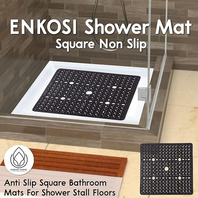 ENKOSI Large Square Shower Mat - 27x27 inch Non Slip Shower Mats - Green Shower Mats for Showers Anti Slip - Shower Non Slip Mat - Shower Mat with Drain Hole - Square Bathroom Mat (Clear Green 27x27)