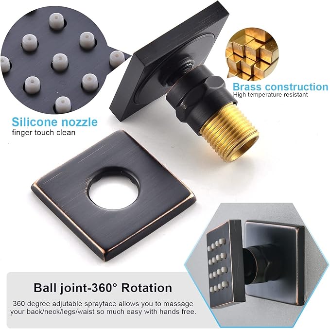 Enga Rainfall Shower System with 6 Body Jets 12" Ceiling Mount Rain Shower, Multi Shower Head System Shower Contain Rough-in Shower Valve, Oil Rubbed Bronze
