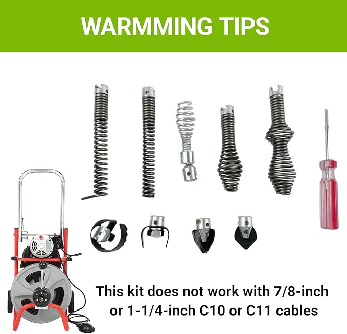 10PCS Drain Auger Cutter Set, Drain Snake Attachments Kit Drain Cleaning Attachment Compatible with K-400 C-4 C-6 C-7 C-8 and C-9 Models, Fit for 5/8" Port Heavy-Duty Cables Includes Cutting Tools