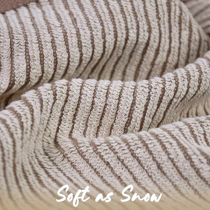 Cleanbear Wash Cloths 12 Pack, Jacquard Weaved Cotton Washcloth for Body and Face, 13.5 by 13 Inches Soft Face Towels for Sensitive Skin (Light-Brown)