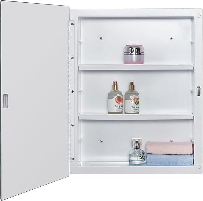 Plastic Medicine Mirror Cabinet for Bathroom 16 x 20 inch, Surface and Recessed Mount