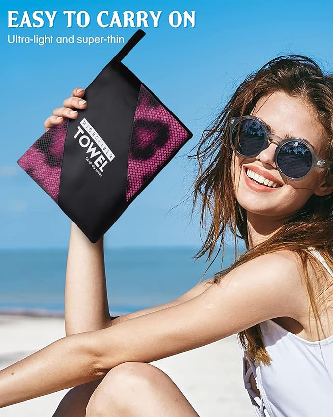 Pink Leopard Print Love Beach Towel 36"x72" Quick-Dry Sand-Free Soft Microfiber for Pool Camping