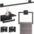 TQKAG 5-Pieces Matte Black Bathroom Hardware Accessories Set 23.6" SUS304 Stainless Steel Towel Bar Set Wall Mounted Square Toilet Paper Holder with Shelf