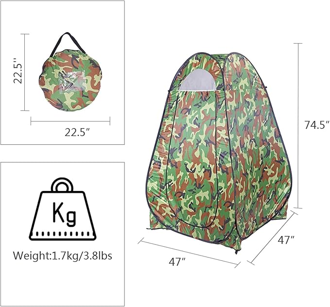 Pop Up Privacy Shower Tent,Portable Outdoor Bathroom Toilet Changing Dressing Room,Instant Rain Shelter for Camping & Beach,Lightweight & Sturdy, Easy Set Up, Foldable, with Carry Bag (Camouflage)