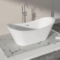 Logmey 67" Freestanding Bathtub White Acrylic Oval Shape Soaking Tub with Chrome Drain & Overflow Assembly for Classic Modern Bathrooms