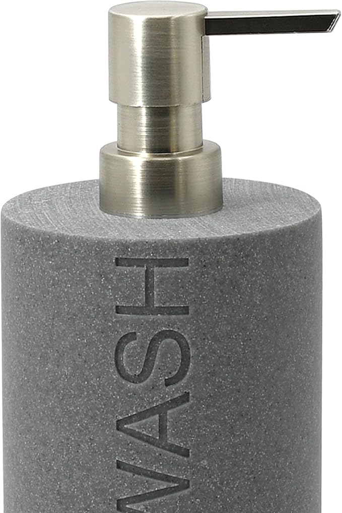 Resin Neutral Gray Sandstone Body Wash Engraved Bottle Refillable Pump Dispenser, Durable Waterproof Resin Construction for Bath, Shower - Gray Sandstone Satin Nickel Pump