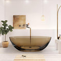 71" Premium Solid Surface Freestanding Bathtub, Upgraded Transparent Dark Brown Oval Resin Soaking Tubs with Pop-up Drain