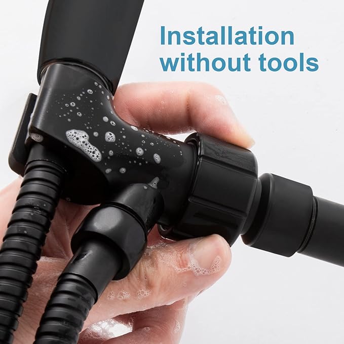 OFFO Shower Head Holder with Solid Metal Ball for Handheld Shower Head, Adjustable Shower Arm Mount for Connecting Shower Arm and Shower Hose, 1/2 in IPS Female Inlet and Male Outlet, Matte Black