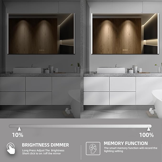 Medicine Cabinet with LED Lights and Mirror, 54 x 32 Inch Surface or Recessed Mounted Bathroom Cabinets with Door, Defogger, Memory Function, 3-Color Mode, Outlet&USB, Dimmer, Storage Shelf