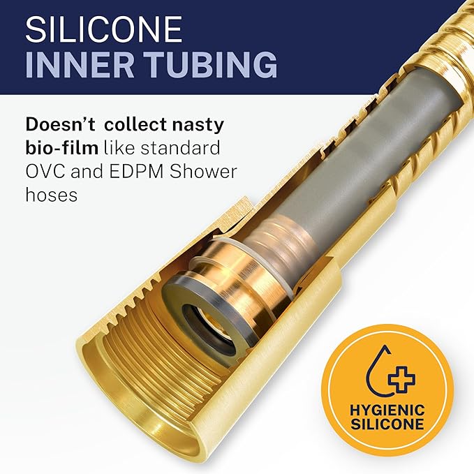 HammerHead Showers Solid Metal Shower Hose Attachment for Showerhead, Extra-Long 72-Inch Universal Replacement Hose for Hand held Shower, Brushed Gold