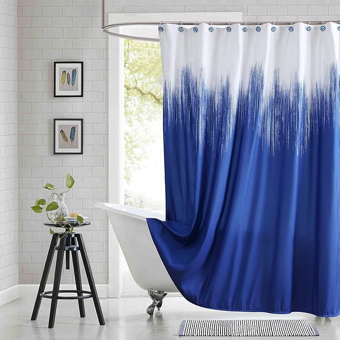 Long Fabric Shower Curtain, Royal Blue Microfiber Cloth Shower Curtains for Bathroom, Modern Waterproof Bathroom Curtains, 78" W x 78" H