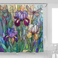 Stained Glass Shower Curtain Artistic Iris Dragonfly Purple Floral Green Leaves Abstract Nature Plant Spring Summer Modern Botanical Fabric Bathroom Decor Curtains with Hooks,70 x 70