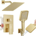 Shower System Modern Rain 8 inches Brass Faucet Set With Valve and Diverter Shower Mixer With Handheld High Pressure Square Rainfall Shower Valve (8'' Wall Mount, Brushed Gold)