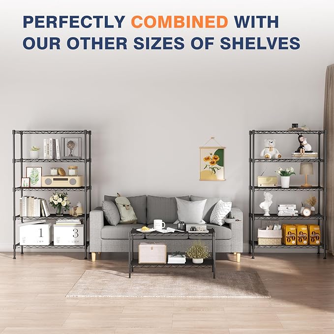 3-Tier Wire Shelf Rack,24" Dx14 Wx 30" H,Wire Metal Shelving with Lockable Wheels,Height Adjustable Storage Sranding Shelves for Kitchen,Living Room,Laundry,Office,Pantry,Studio,Black