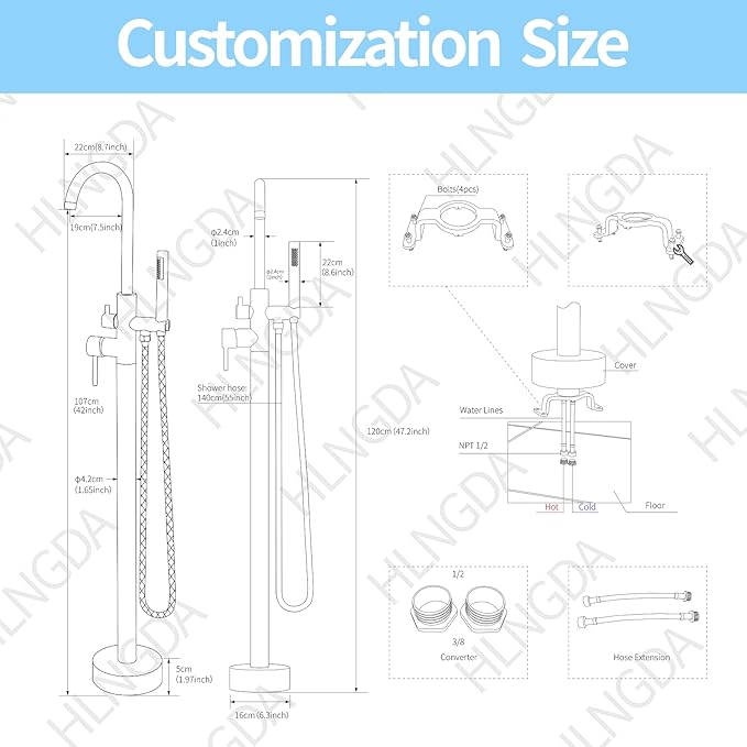 Freestanding Tub Filler Matte Black Floor Mount Bathtub Faucet Bathroom,Rough-in Valve 2 Function Handshower for Tub Rinsing Bathing,Anti-Wobble Base,Cylinder Handheld